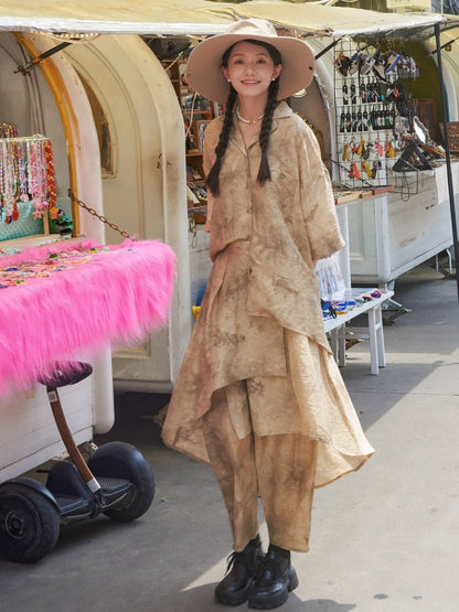 Jacquard Retro Chinese Style Loose Shirt & Pants Skirt Set Up【s0000002978】