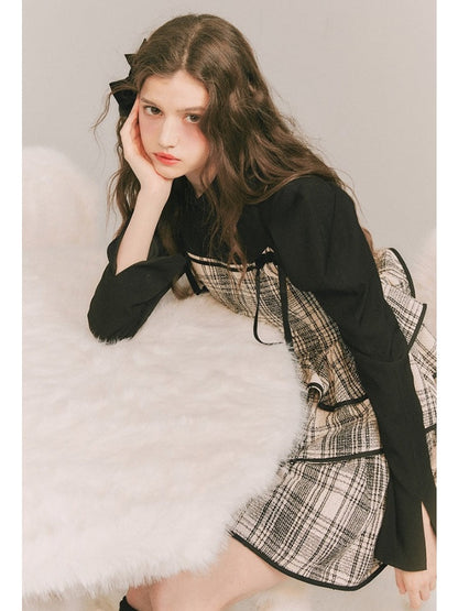 Plaid Cake Skirt Faux Two Piece Dress【s0000003859】
