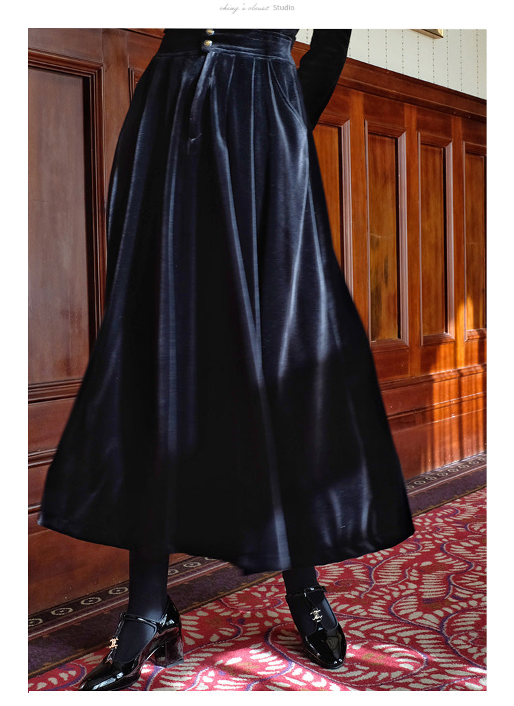 black lady velvet long skirt