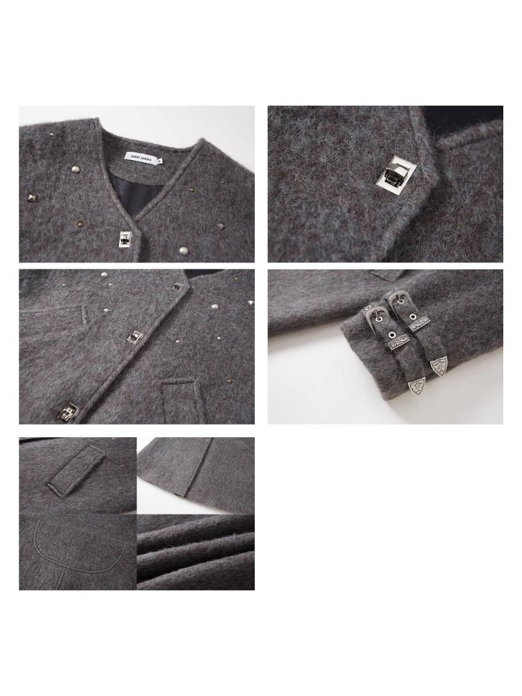 Rivets sheep wool tweed coat【s0000004889】