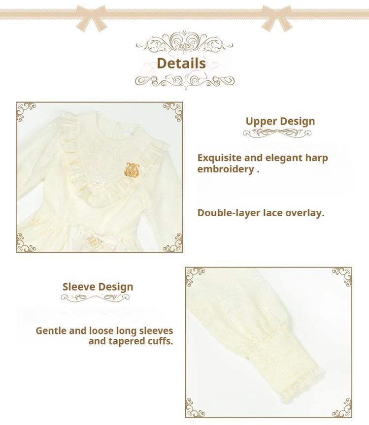 With PUJI - Floral Melody - Ivory Classic Lolita Long Sleeve OP Dress with Layered Bolero