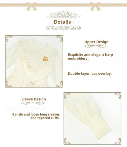 With PUJI - Floral Melody - Ivory Classic Lolita Long Sleeve OP Dress with Layered Bolero