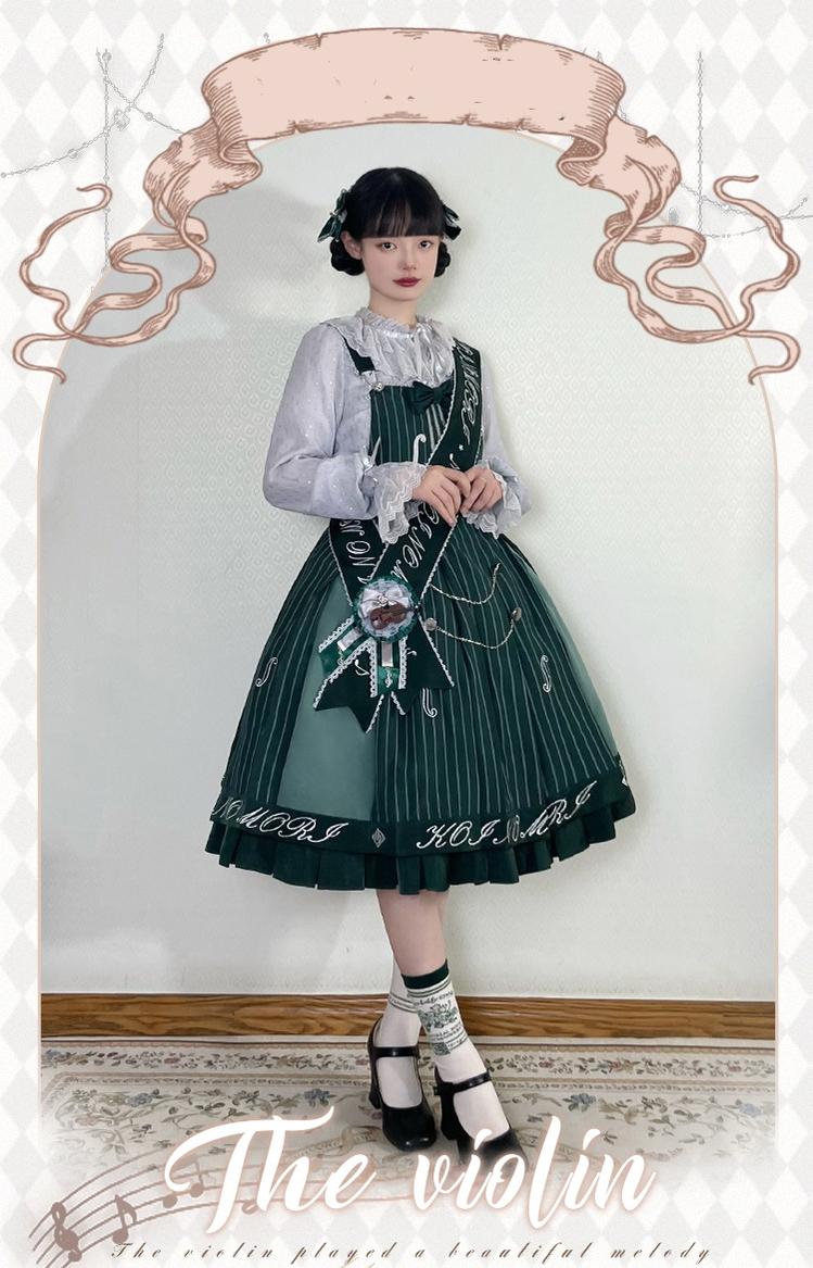 Forest Fluorescent Carps - Classic Lolita Salopette Set Violin Preppy Style Dress
