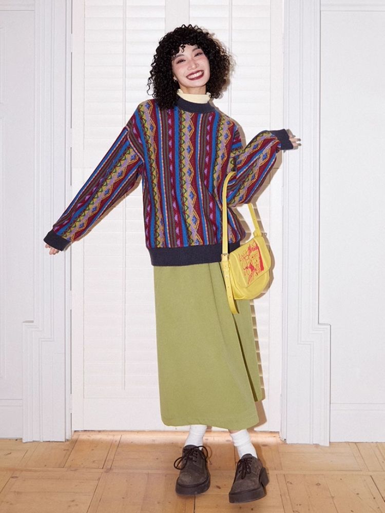 Vintage Jacquard Loose Sweater【s0000005133】