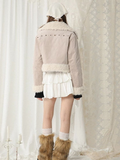 Corduroy fur patchwork jacket【s0000005742】