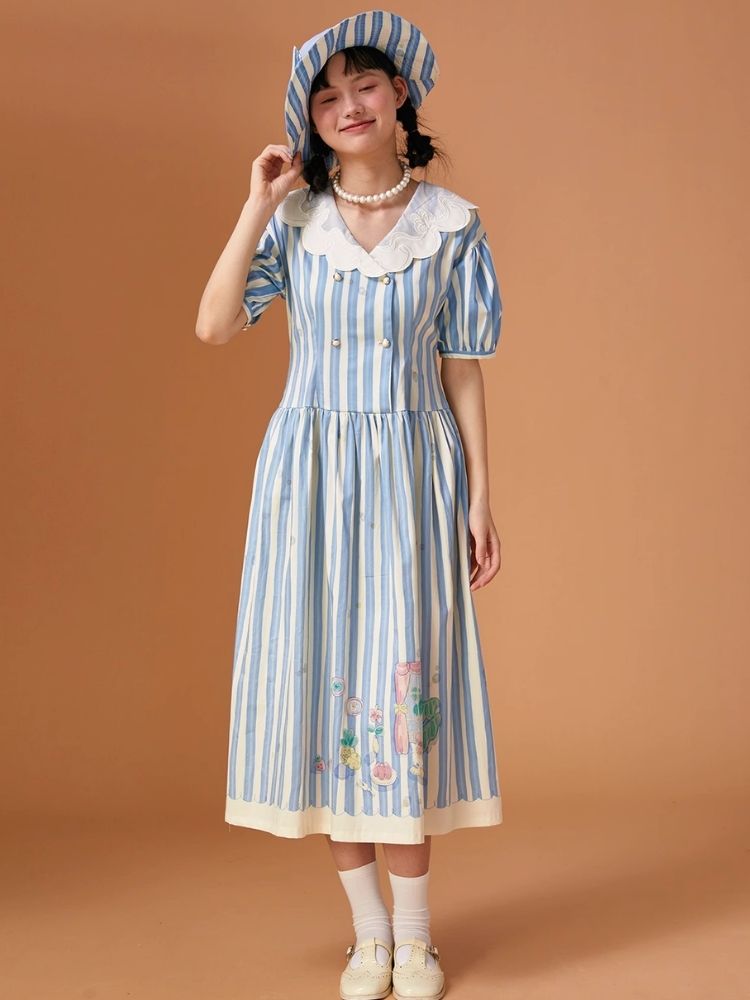 Genesis Blue and White Striped Dress【s0000006938】