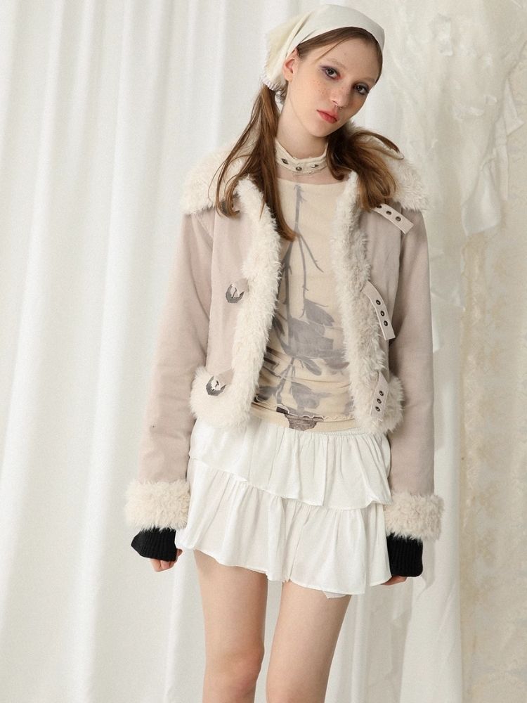 Corduroy fur patchwork jacket【s0000005742】