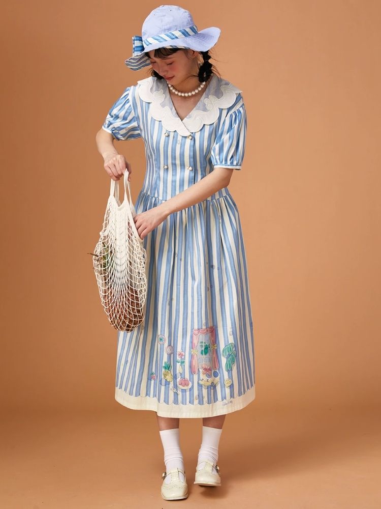 Genesis Blue and White Striped Dress【s0000006938】