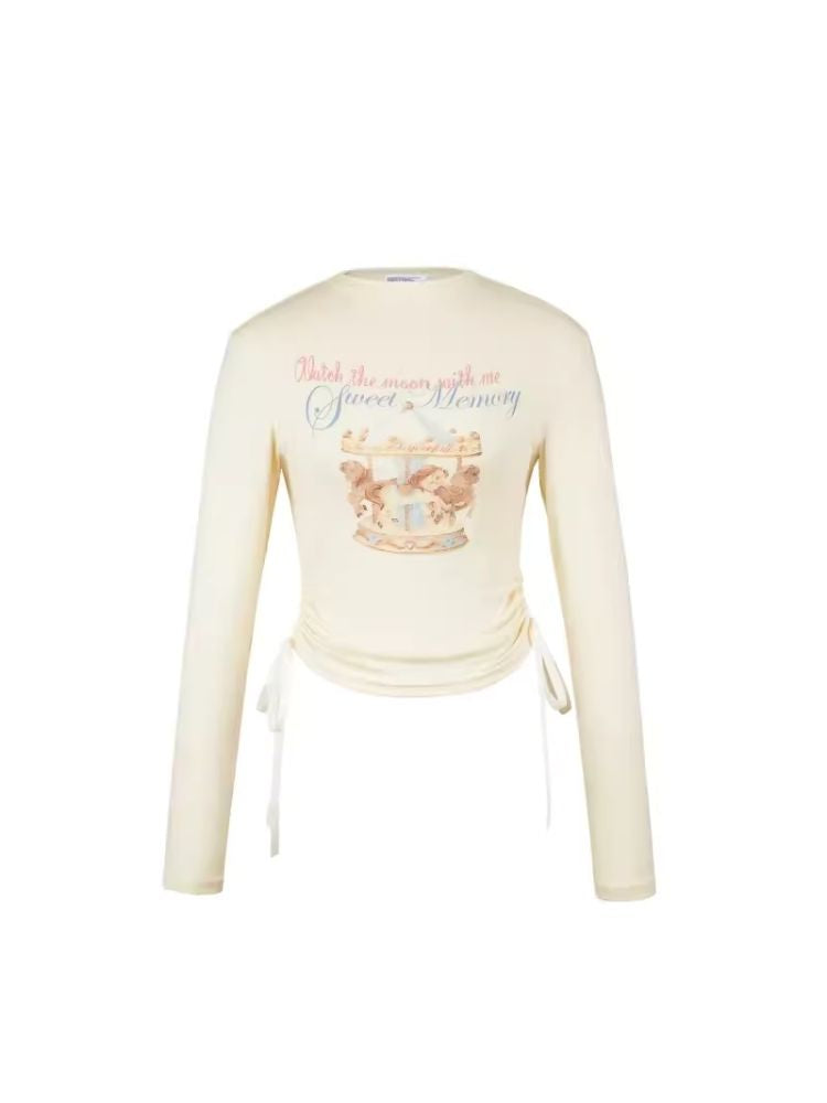 Short lace-up printed long-sleeved T-shirt【s0000006315】