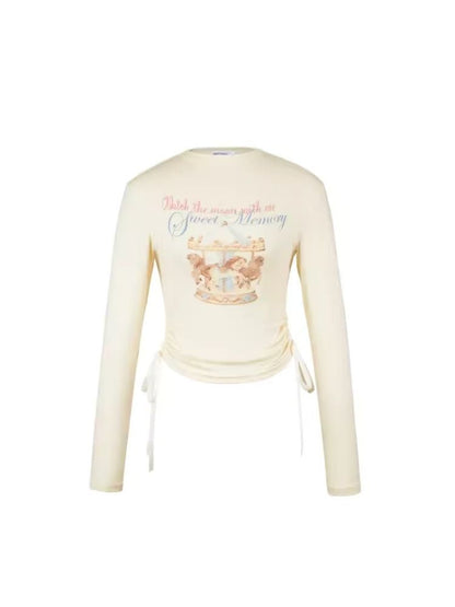 Short lace-up printed long-sleeved T-shirt【s0000006315】