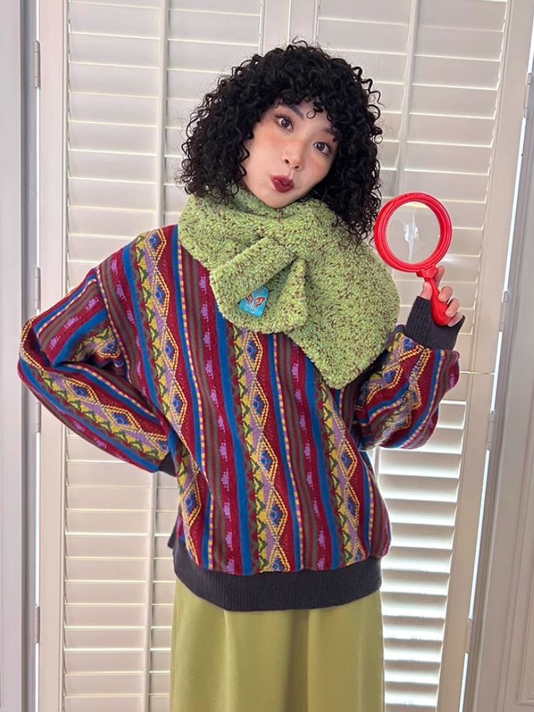 Vintage Jacquard Loose Sweater【s0000005133】