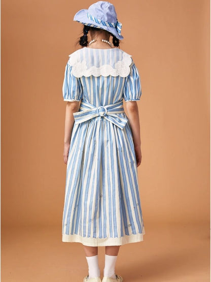 Genesis Blue and White Striped Dress【s0000006938】