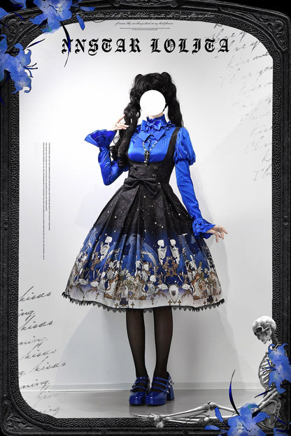 Nn Star - Dragonbone Lily - Dragon Skeleton Print Gothic Lolita Bust-supporting JSK and BNT