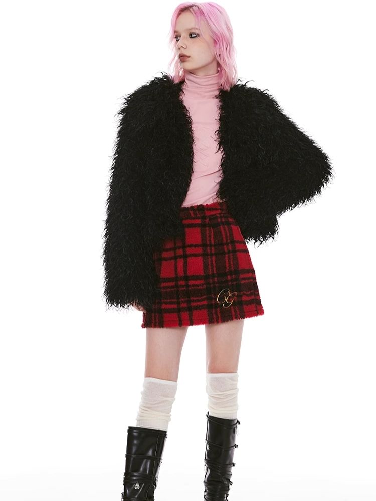 Shaker Color Plaid Red Plaid Half Skirt【s0000004964】