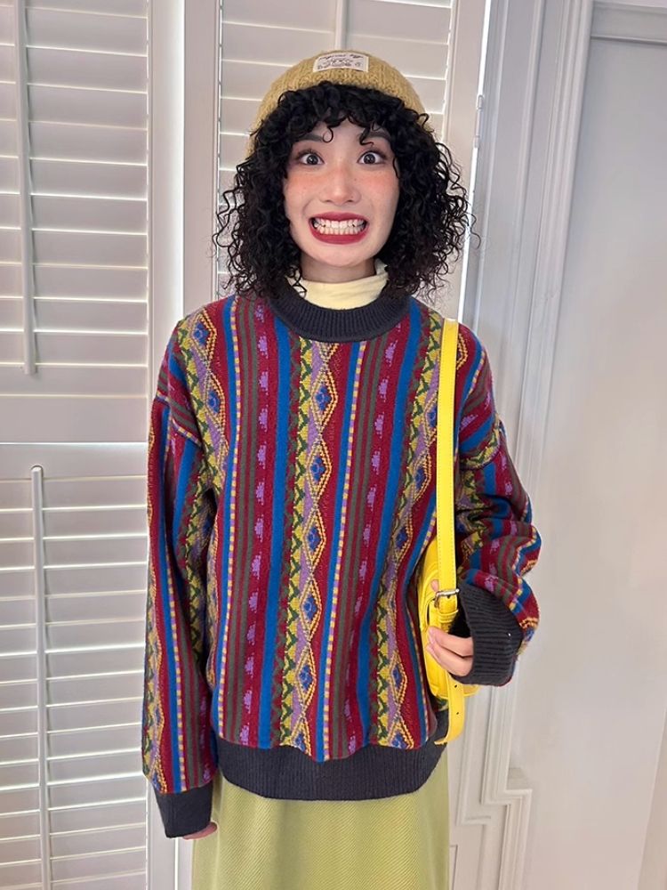 Vintage Jacquard Loose Sweater【s0000005133】