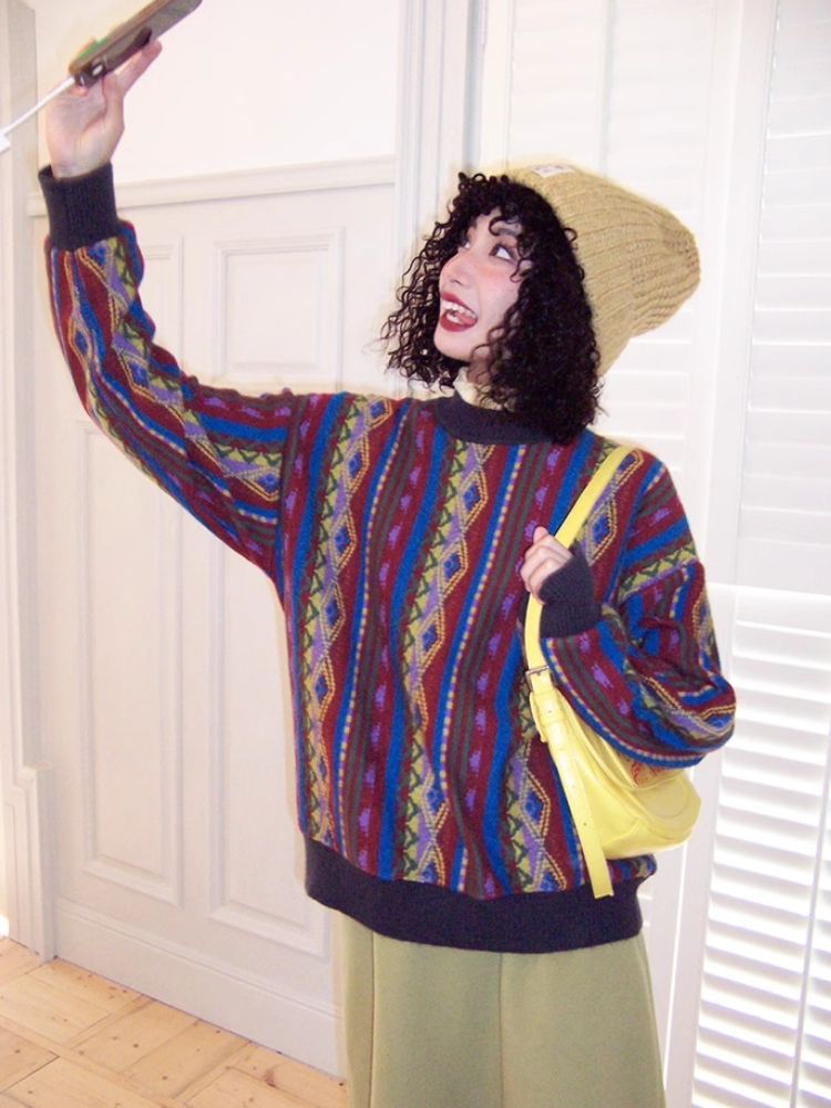 Vintage Jacquard Loose Sweater【s0000005133】