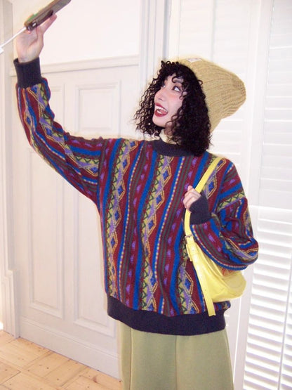 Vintage Jacquard Loose Sweater【s0000005133】