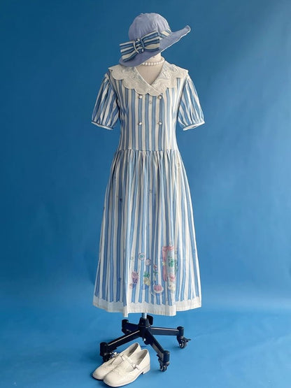 Genesis Blue and White Striped Dress【s0000006938】