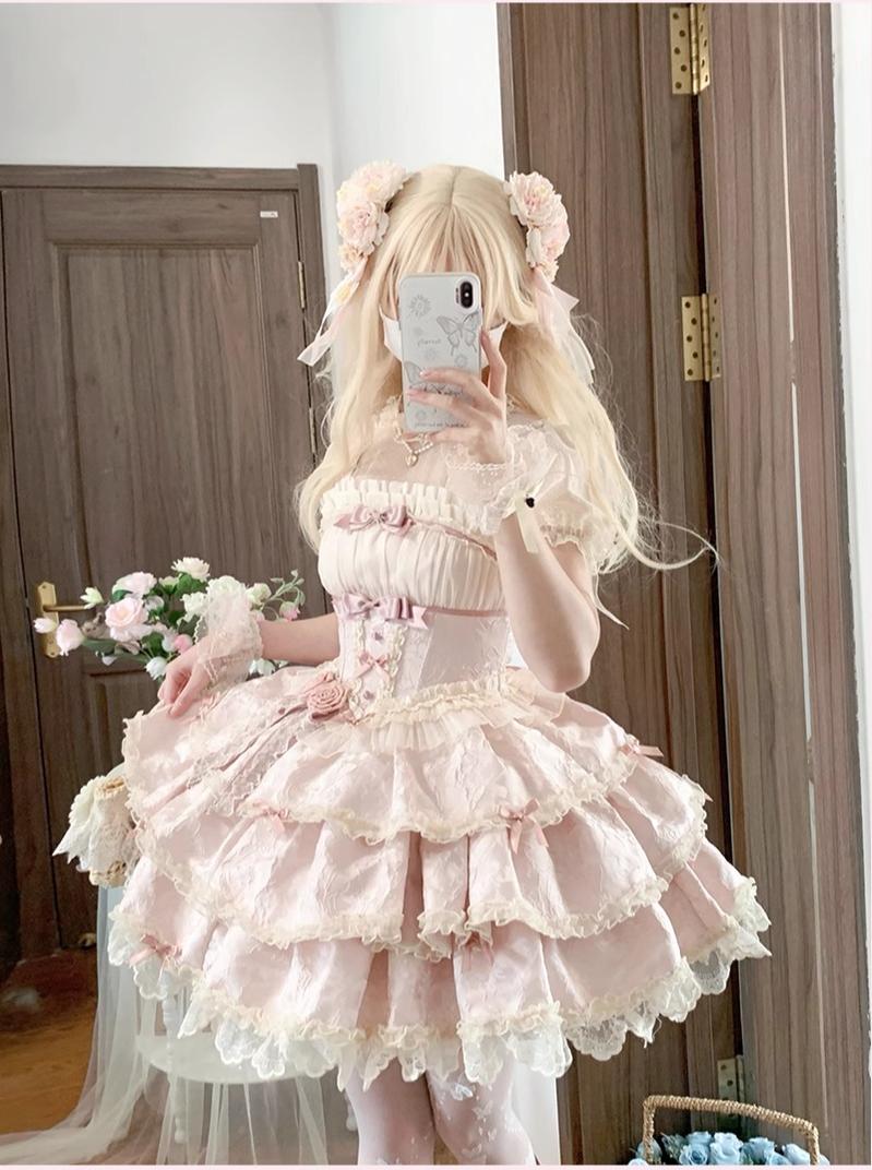 Buling Moon - Ballet Elegance - Sweet Lolita Mini JSK Set with Tulle Shirt and Headdress