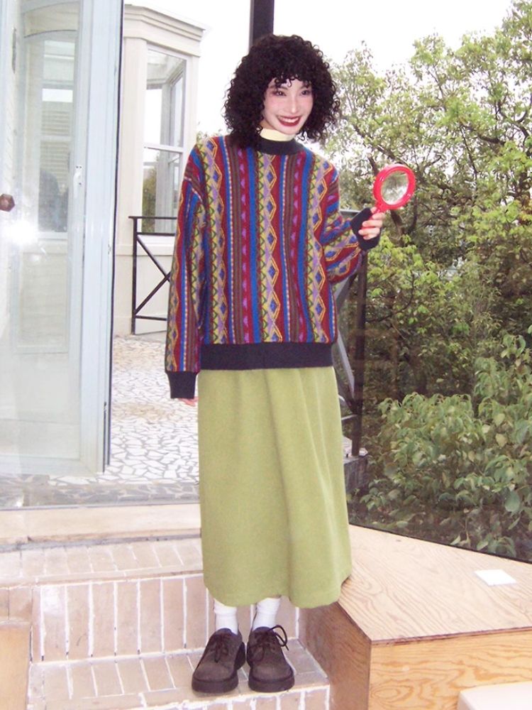 Vintage Jacquard Loose Sweater【s0000005133】