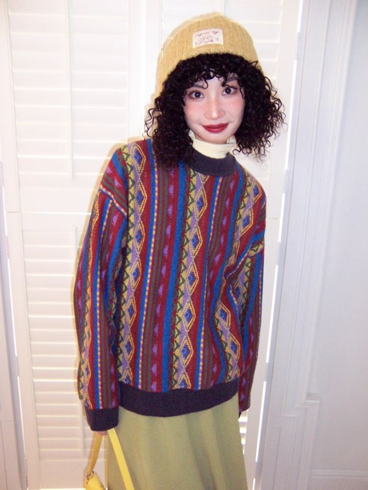 Vintage Jacquard Loose Sweater【s0000005133】