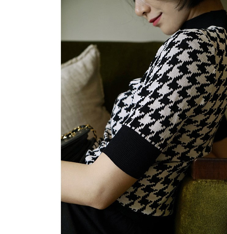 houndstooth vintage turtle knit