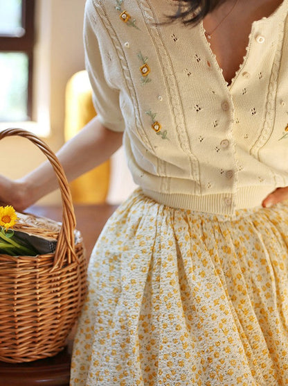 Wisteria yellow bouquet french retro skirt