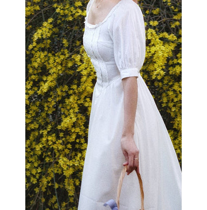 White thread embroidery vintage dress