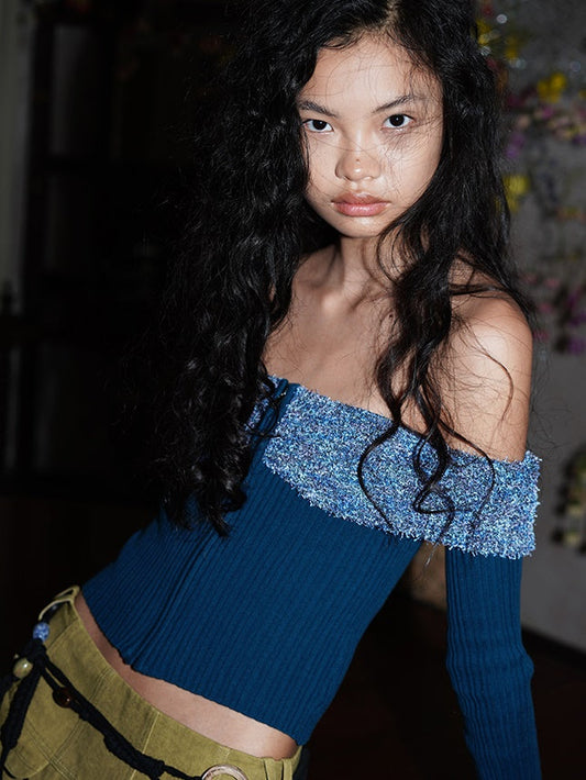 Arm-Cover Colorful Off-Shoulder Zip Unique Knit