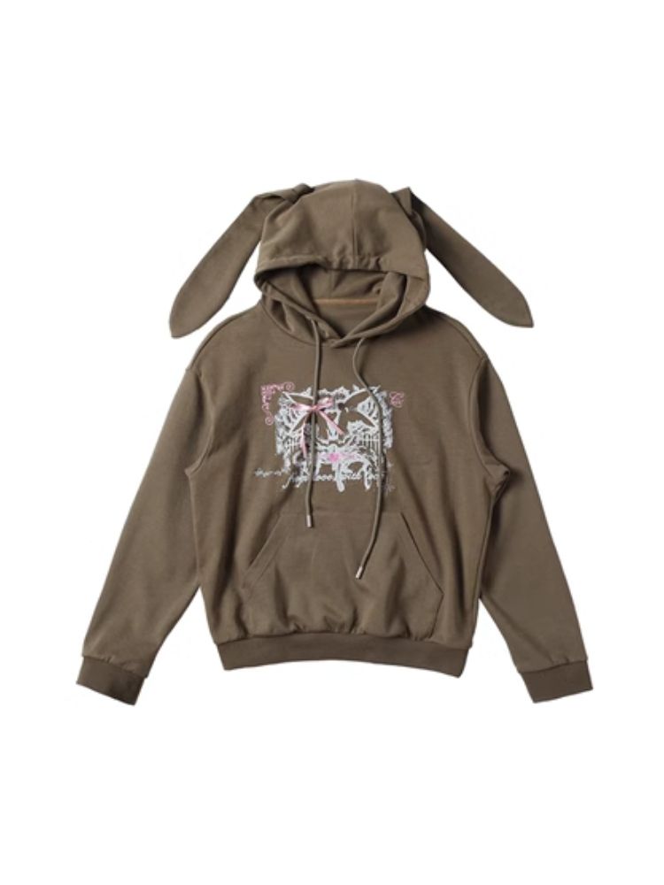 Rabbit Ears Hooded Printed Sweatshirt【s0000005747】