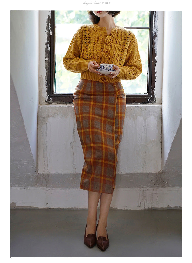 western plaid retro pencil skirt