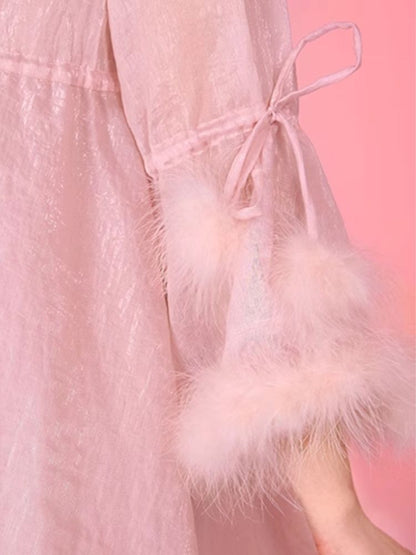 Sexy Pajamas Pink Halter Dress Robe Set【s0000006583】