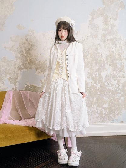 Sailor Collar Rose Button Jacquard Jacket【s0000003813】