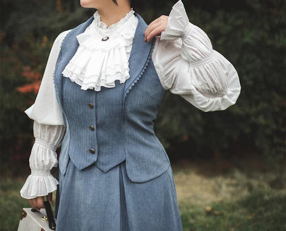 Forest Wardrobe - Misty Forest - Elegant Vintage Fishbone Lolita Long Skirt & Vest