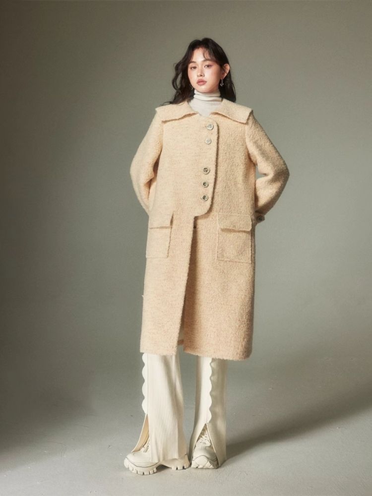 Straight silhouette milk yellow lapel wool coat【s0000004861】