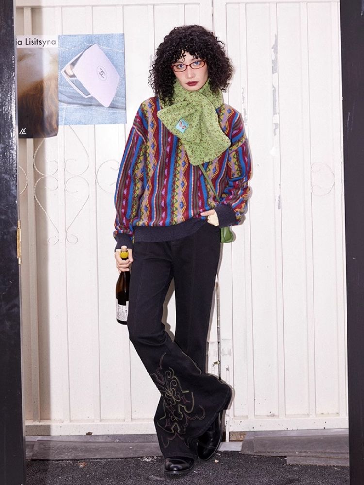 Vintage Jacquard Loose Sweater【s0000005133】