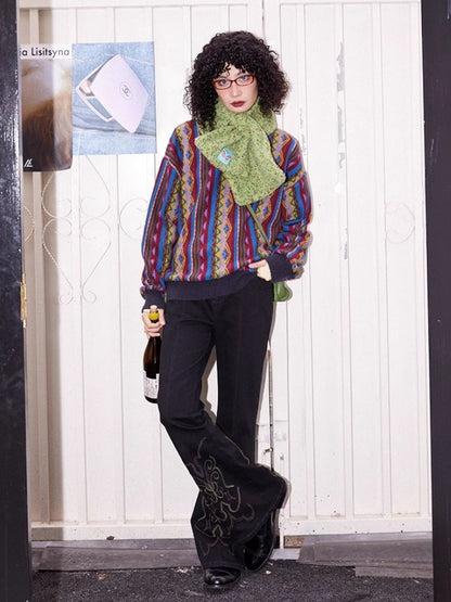 Vintage Jacquard Loose Sweater【s0000005133】