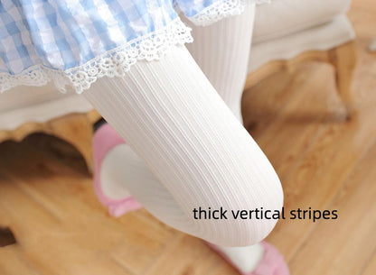 Thirteen Flower - Jacquard Heart Stripes Black White Panty-hose