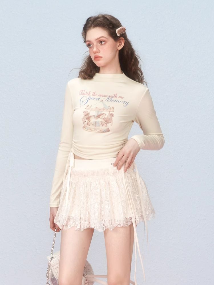 Short lace-up printed long-sleeved T-shirt【s0000006315】