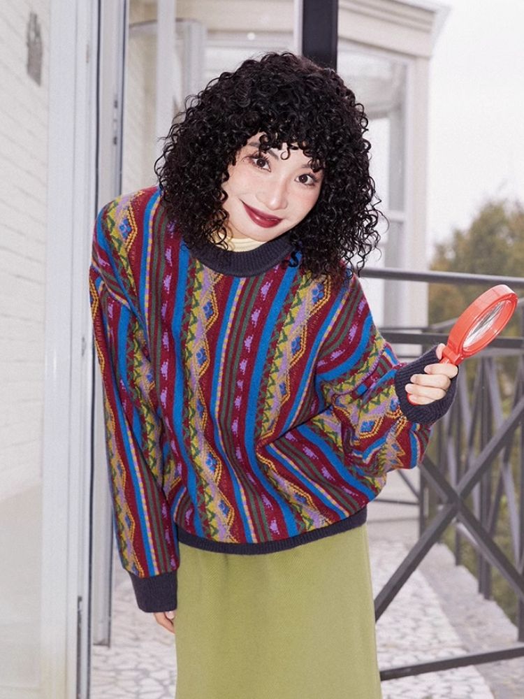 Vintage Jacquard Loose Sweater【s0000005133】