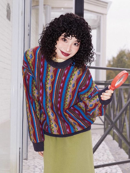 Vintage Jacquard Loose Sweater【s0000005133】