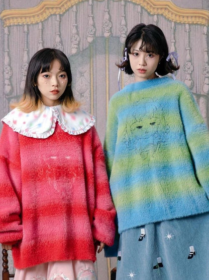 Two-color stripe jacquard sweater【s0000003602】