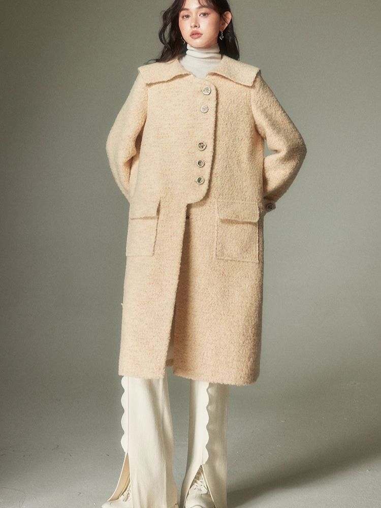 Straight silhouette milk yellow lapel wool coat【s0000004861】