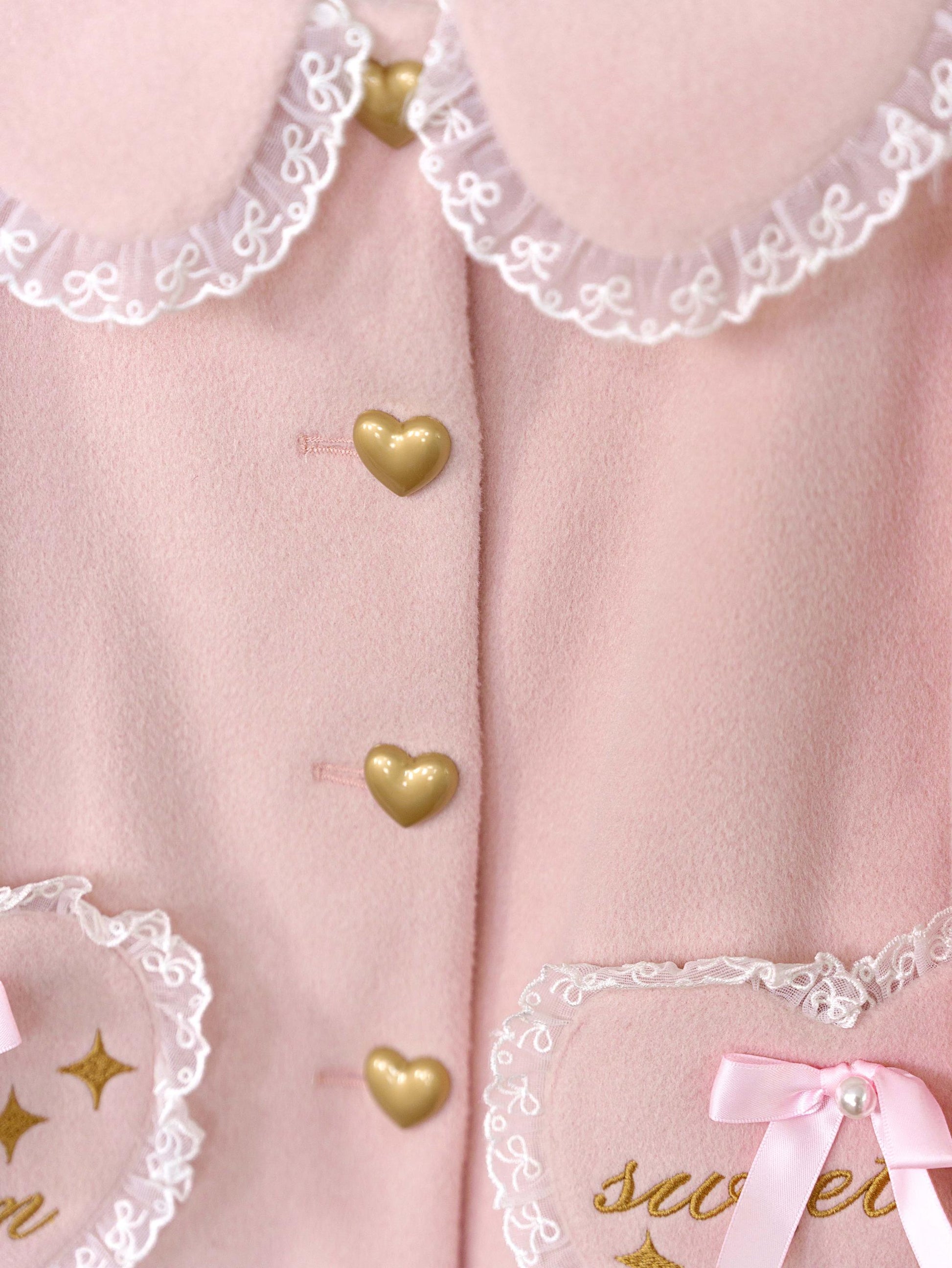 Dream Magic Box - Milk Puff - Winter Fleece-lined Sweet Lolita Coat, Detachable Collar