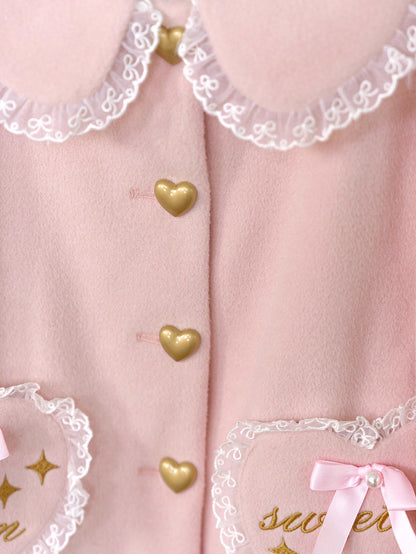 Dream Magic Box - Milk Puff - Winter Fleece-lined Sweet Lolita Coat, Detachable Collar