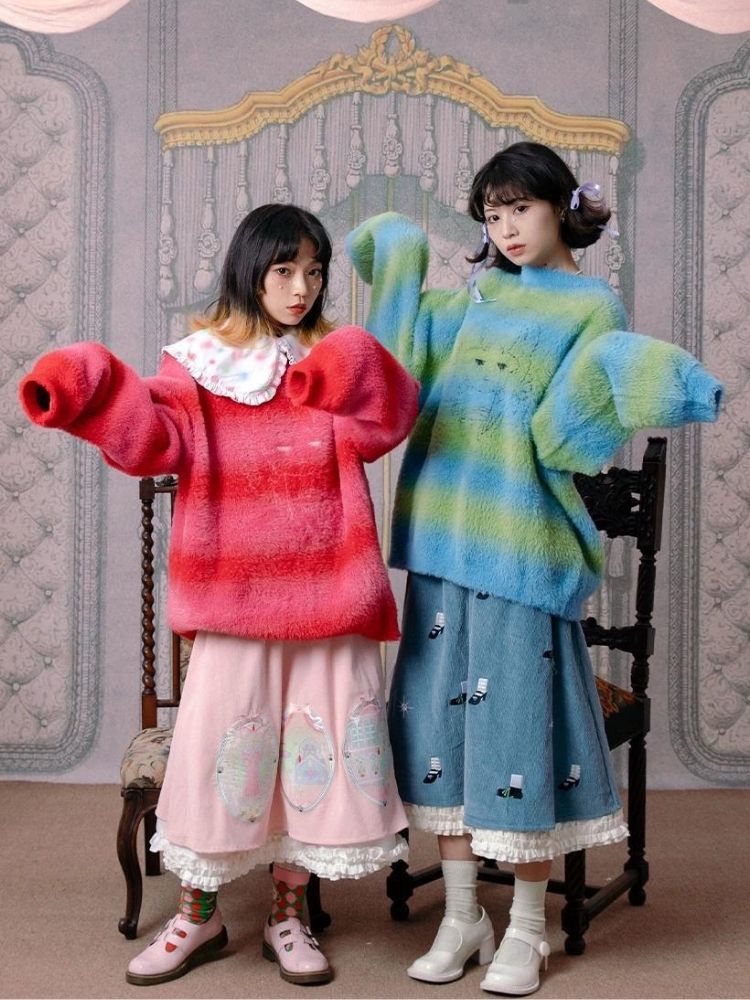 Two-color stripe jacquard sweater【s0000003602】