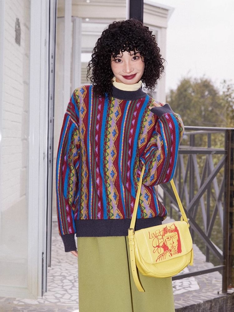 Vintage Jacquard Loose Sweater【s0000005133】