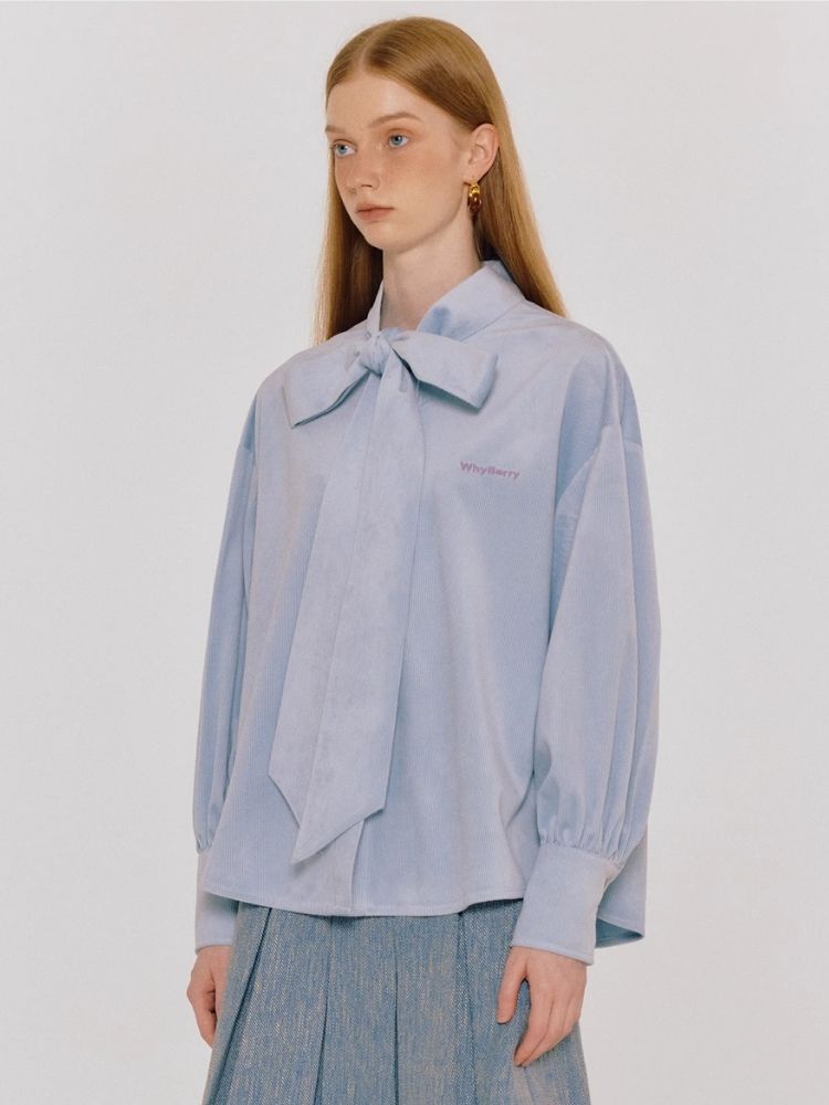 Blue Bow Tie Shirt Loose Blouse【s0000004314】