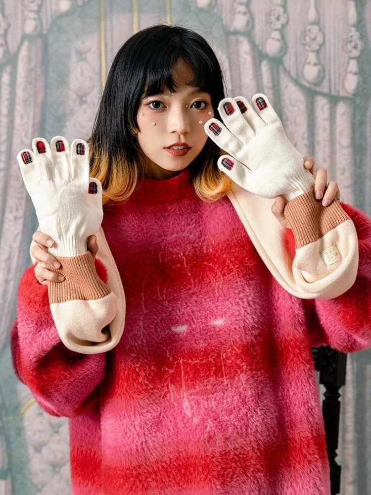 Two-color stripe jacquard sweater【s0000003602】