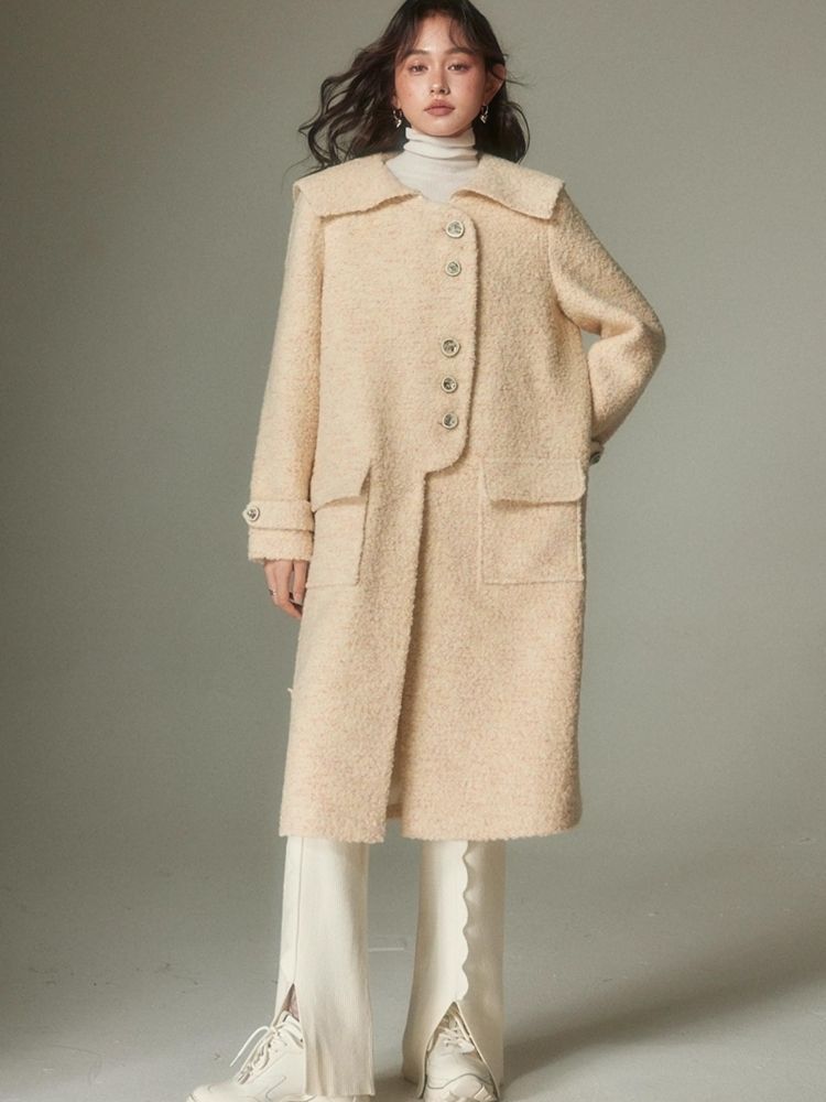 Straight silhouette milk yellow lapel wool coat【s0000004861】